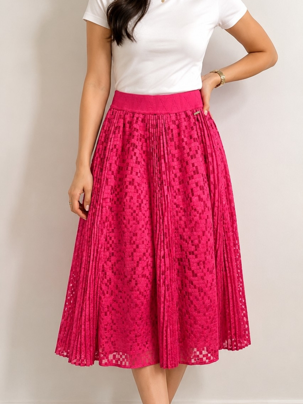 Armani Exchange Hot Pink Pleated Midi Skirt